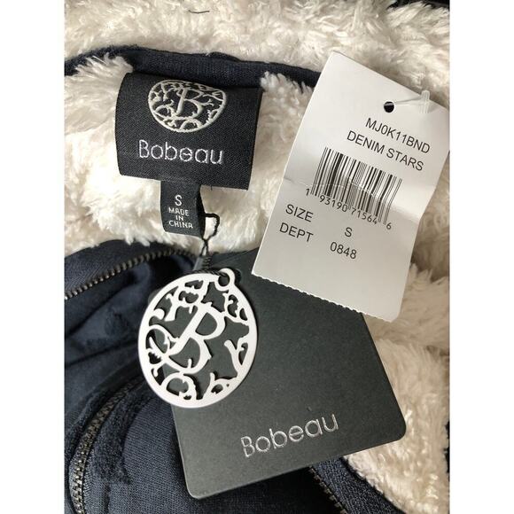 Bobeau Flocked Zip Hoodie Sweatshirt Fleece Lined Denim Stars Blue NWT Small - Picture 7 of 9